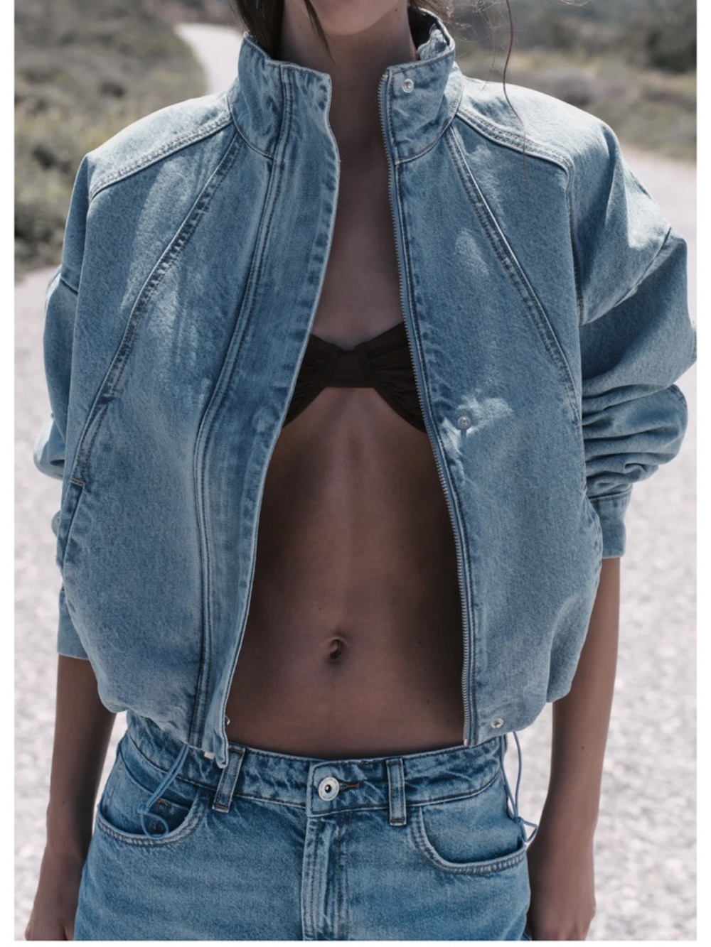 ZARA NWT Z1975 High Neck Denim Bomber Jacket - Picture 2 of 5